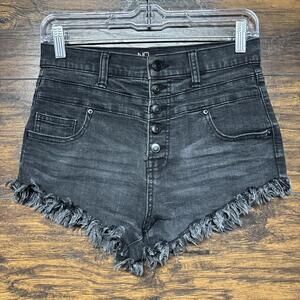 No Boundaries Women's Cutoff Denim Shorts - Black Wash, High-Rise Size 9 Juniors